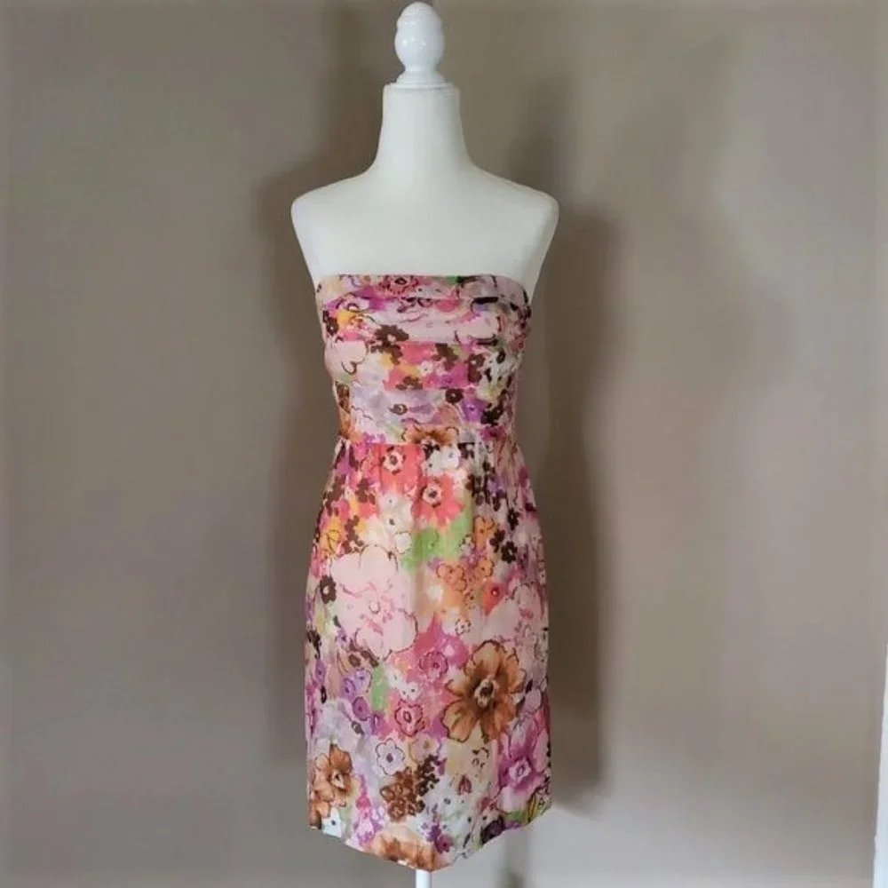 J. Crew Floral Watercolor Strapless Dress Size 0 - Picture 1 of 8